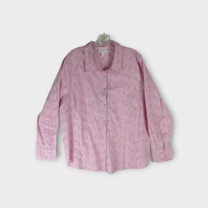 Candace Cameron Bure Pink Eyelet Button Down Shirt Size XL